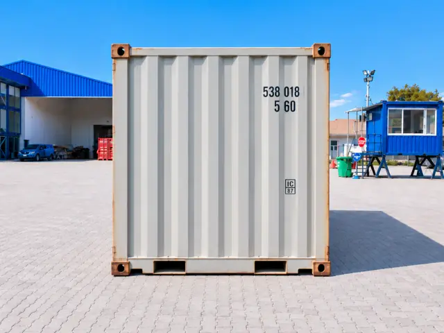El testero visto de frente, con la numeración del container y la caseta de control del depósito al fondo
