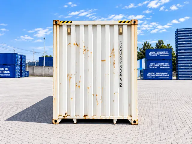 El testero visto de frente, con la numeración del container y el depósito al fondo